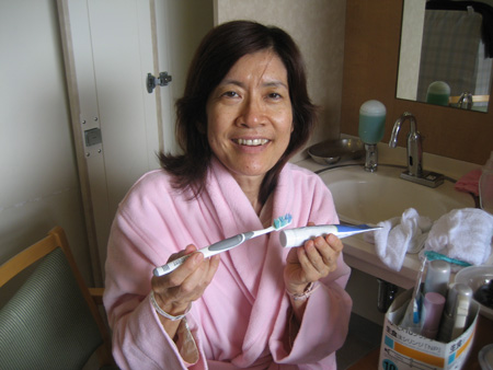 Happiness is being able to brush my teeth with my favorite toothbrush and toothpaste.
